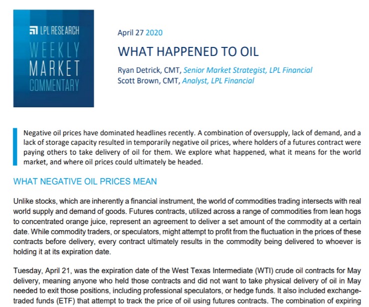 What Happened to Oil| Weekly Market Commentary | April 27, 2020